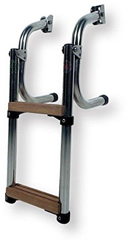 Ceredi Edelstahl Heck-Badeleiter mit Holzstufen, Größe:3 Stufen 21cm