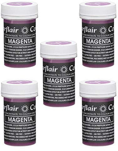 Sugarflair Magenta Pastel Food Colouring Paste, Highly Concentrated for Use with Sugar Pastes, Buttercream, Royal Icing or Cake Mix, Subtle Colour Dye - 25g (Pack of 5)
