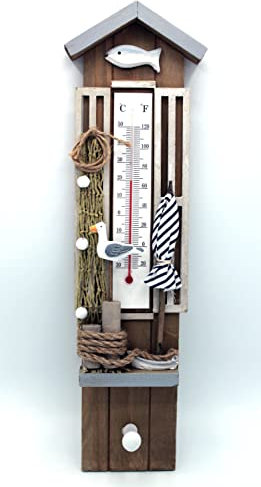 maritimes Thermometer 40 cm Holz mit Haken