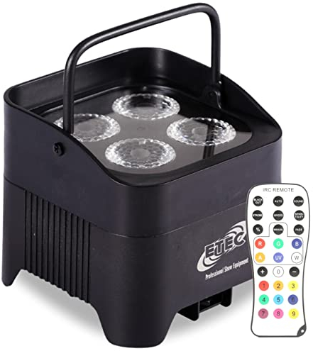 ETEC Professional Akku LED Par Scheinwerfer E412 mit 4x12W RGBWA+UV, Wireless DMX, Uplight, Floorspot, Disco, DJ, Party, Bühnenbeleuchtung - Funk Wifi Event Licht