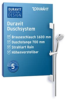 Duravit Universal Duschsystem, Duschset mit Strahlart Rain, Duschstange mit höhenverstellbarer Handbrause, Brauseschlauch mit Verdrehschutz, Chrom