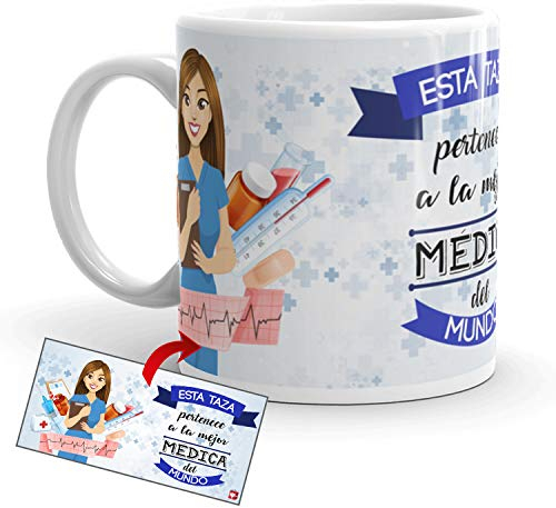 Kembilove Taza de Café de la Mejor Médica del Mundo – Taza de Desayuno para la Oficina – Taza de Café y Té para Profesionales – Taza de Cerámica Impresa – Tazas de Jefe de 350 ml para Médica