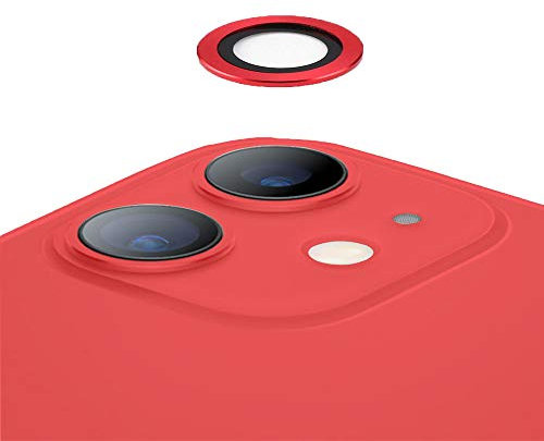 TECHKUN Verre Trempé Caméra Arrière Protecteur Compatible avec iPhone11,Caméra Protecteur D'écran Film Métal Bague de Lentille de Protection Compatible avec iPhone 11(6,1 Pouces),Rouge
