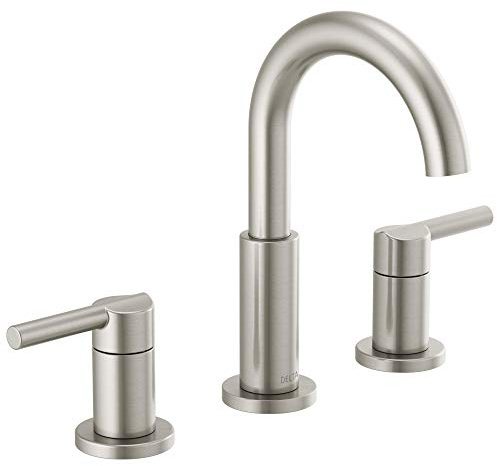 Delta Nicoli Brushed Nickel Faucet 3 Hole, 8 Inch Widespread Bathroom Sink Faucet for Vanity, Push-Pop Drain Assembly, Stainless 35749LF-SS