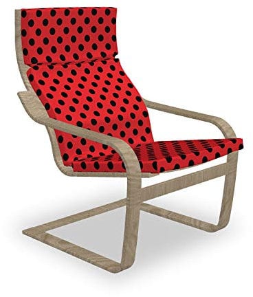 ABAKUHAUS Rot und Schwarz Poäng Sessel Polster, Pop-Art-Tupfen, Sitzkissen mit Stuhlkissen mit Hakenschlaufe und Reißverschluss, Scharlachrot