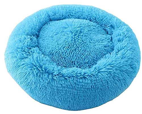 Hundebett Plüsch Rund Katzenbett Hundekissen Katzenkissen Donut Hundekörbchen 40-120cm Blitzversand (Blau, 90 cm)