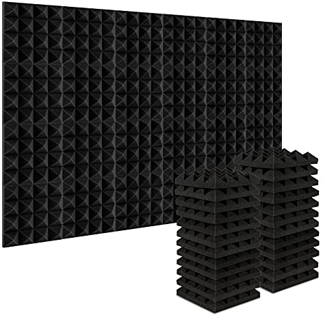 AGPtEK Schalldämmende Polsterung 24 Stück Schaumstoff-Dämmplatten 25 x 25 x 5 cm Akustikschaumstoff Ideal für Tonstudio, Fernsehzimmer, Kinderzimmer, Büro und Podcast-Aufnahmen (Nur Schwarz)
