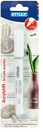 Stylex 32825 - Acrylstift Jumbo, in der Farbe weiß, Strichstärkte 2 mm, auf Blisterkarte, zum dauerhaften Beschriften von Stein, Glas und Stoff