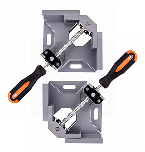 2PCS Angle Clamp 90 Degree Clamps for Woodworking,Swing Jaw, Adjustable Frame Vise,Aluminum Alloy Corner Clamp,Carbon Steel Threaded Rod,for Welding, DIY Woodworking, Photo Corners.