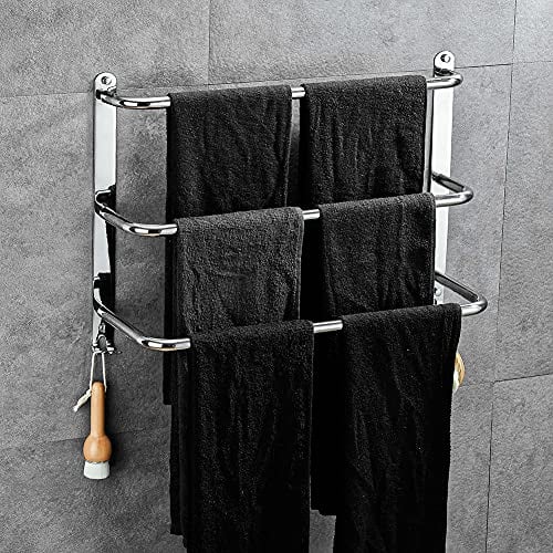 Yeegout Portasciugamani in acciaio inossidabile senza trapano a 3 livelli per portasciugamani per bagno cucina e servizi igienici Argento