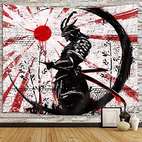 iTapnoom Japanischer Samurai Art Decor Wandteppich Wandbehang für Schlafzimmer, cooles Anime, rote und schwarze Sonne, Mond, Poster, Wandkunst für Männer, asiatische Japan, männliche Decke,