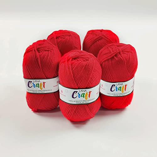 Panini Tessuti, 5 Gomitoli Lana Craft - Made in Italy - Disponibile più colori per lavori ai ferri n 3.5 e 4-50g 133 m - Fai da te, Filati, Lana