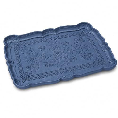 WAYUTO Dekoratives Serviertablett, rechteckiges Holzpulvertablett für Couchtisch, Küche, Schlafzimmer, Obst- und Dessert-Display, blau, groß 30,5 x 23,4 cm