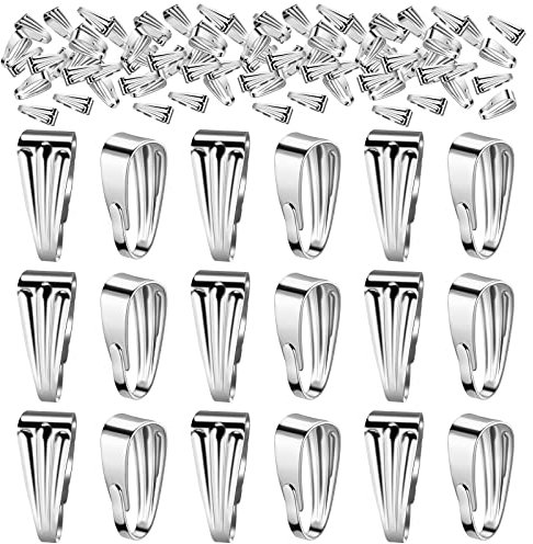 Prasacco 200 Pieces Necklace Clasps Pendant Clasps Snap on Pinch Clip Clasp Charm Clasp Metal Snap Bail Hook Chain Connector for Necklace Pendant Jewelry DIY Craft