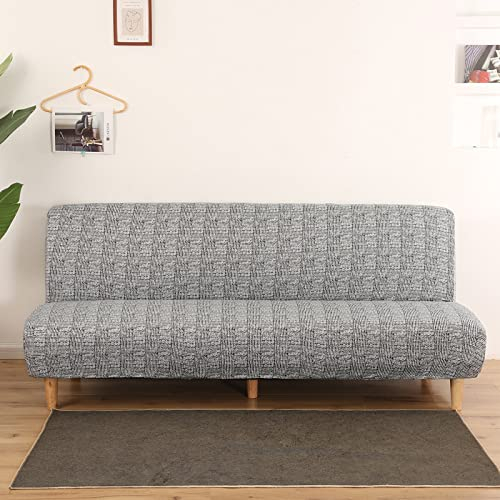 Futon Sofabezug ohne Armlehnen, rutschfest, faltbar, Stretchdruck, Futon-Sofa-Sitzbezüge ohne Armlehnen, ohne Armlehnen, Schonbezug für 2-3-Sitzer, klappbares Schlafsofa, ohne Arme (Trendy Grey)