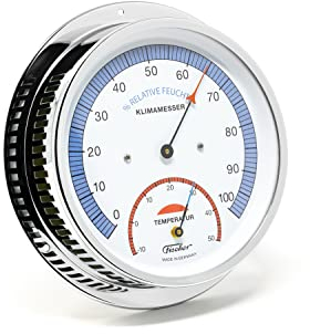 Fischer 5048-47 - Klimamesser für Innen – 155 mm Haar-Hygrometer und Bimetall-Thermometer aus Messing Made in Germany