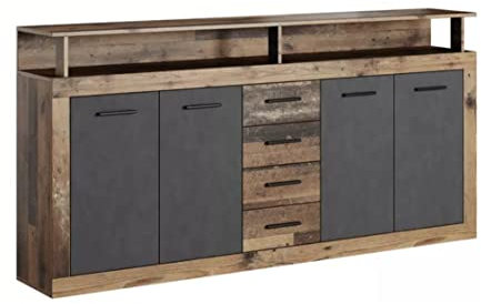 Home Heavenly® - Mueble aparador de salón-Comedor Luana, 4 Puertas 4 cajones. 190x95,4x31,9 cm. (Roble Antiguo-Gris)