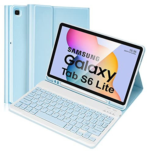 Lively Life Custodia con Tastiera per Samsung Galaxy Tab S6 Lite 2020 10.4 (SM-P610/P615), 2022 (SM-P613/P619), Layout Italiano, Rimovibile Tastiera per Samsung Tab S6 Lite, Azzurro