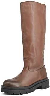 QUEEN HELENA Stivali Biker di Pelle con Tacco Plateau Classici Casual Donna S280 (Marrone, Numeric_40)