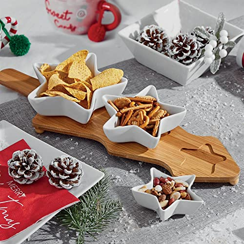 Bloomingtons Direct Christmas Serving Platters, White Star Nibbles and Wooden Booard Small Side Serving Display Tray