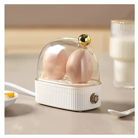 Electric Egg Cooker Small Egg Cooker Multi Function Egg Steamer Dormitory Household Egg Boiler One Person Breakfast Machine Can Cook Two Eggs Rapid Egg Boiler (Color : Blanc)