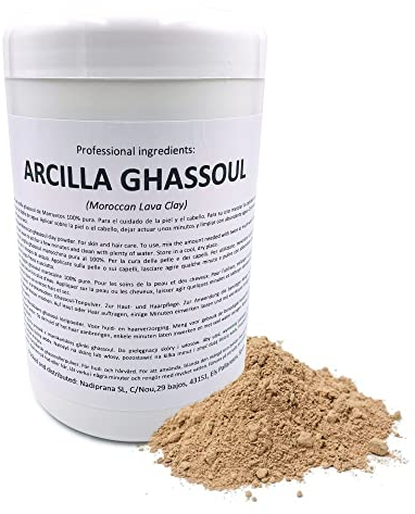 Snadi - Ghassoul Ton | 1 kg | Marokkanisches Lavastein-Pulver | Für Haut- und Haarpflege | Peeling und Weichmachend | Verjüngt, Beruhigt und Weicht die Haut auf