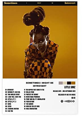 FABIVA Little Simz Poster Sometimes I Might Be Introvertiert, Albumcover, Leinwand, Poster, Wandkunst, Dekoration, Bild für Wohnzimmer, Schlafzimmer, Dekoration, Rahmen-Stil, 60 x 90 cm