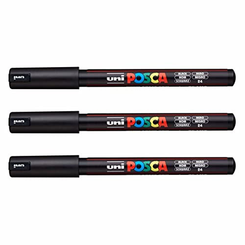 Posca PC-1MR Paint Marker Art Pens - 0.7mm Nib - Black Ink - Pack of 3