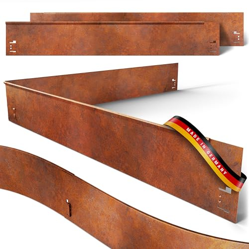 Rasenkante Metall - 5,70m Verlegelänge - Garten Beeteinfassung Metall 18,5cm hoch - Stabile Beetbegrenzung Metall Corten-Stahl - 5er Set Metall Rasenkante je 1,2m Länge - Verformbar & Ultraleicht