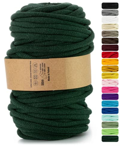 Netuno 1x Makramee Garn Flaschengrün 9 mm 50 m Baumwollkordel mit Polyesterkern Dickes Garn Makramee Kordel aus Baumwolle Kordelband Naturkordel Makramee Kordel Makramee Faden Cotton Cord Macrame