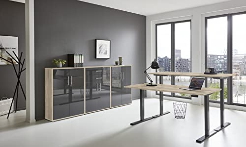 BMG Möbel e-Office Edition Set 15 Büromöbel-Set (Gestell: Anthrazit, Korpus-Front: Sonoma Eiche/Anthrazit Hochglanz, Tischplatte: Sonoma Eiche, Abmessung Tischplatte: 160 x 80 cm)