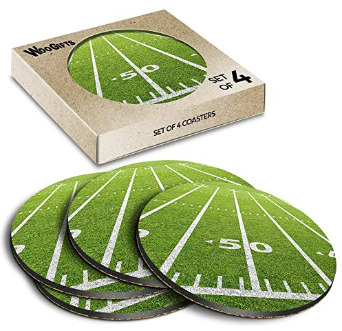 4 x runde Untersetzer – American Football Field Pitch Sports Kork Unterseite MDF glänzend Tee Kaffee Zubehör #50083