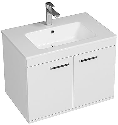 RUBITE Meuble salle de bain simple vasque 2 portes Blanc largeur 70 cm