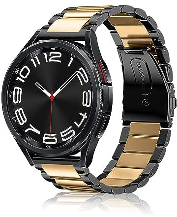SeNool 20mm Cinturino per Samsung Galaxy Watch 7 / Galaxy Watch 6 40mm 44mm, Metallo Acciaio Inox Bracciale per Samsung Galaxy Watch FE 40mm / Galaxy Watch 6 Classic 43mm 47mm (Oro/Nero)