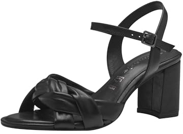 Tamaris Damen Sandalen mit Absatz Leder Blockabsatz Sommer; BLACK/schwarz; 38 EU
