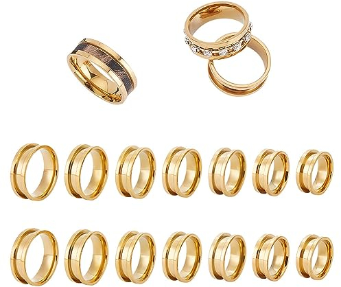 UNICRAFTALE 14 Stück 7 Größen Rohling Ring Titanstahl Gerillten Fingerringen Golden Kern Rohling Fingerring Inlay Ring Für Harz Leere Unisex Ringe Für Die DIY Schmuckherstellung