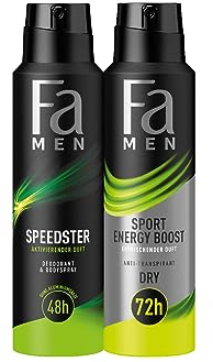 Fa Men Deodorant & Bodyspray Speedster, 1x 150ml & Fa Men Anti-Transpirant Deospray Sport Energy Boost mit erfrischendem Duft, 1x 150 ml
