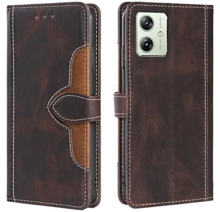 GOKEN Leder Folio Hülle für Motorola Moto G54 5G, Flip TPU Liner PU Lederhülle Brieftasche Mit Kartensteckplätzen, Handyhülle Schutzhülle Case Cover mit Ständer Funktion,(Braun)