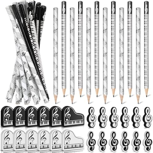 Chivertion Musik-Bleistifte Musiknoten-Bleistift mit Musik-Themen-Radiergummis, Holzbleistifte, Bulk-Tastatur, lustige Bleistifte, Radiergummi, Geschenk für Klavierstudenten, Kinder, Lehrer,
