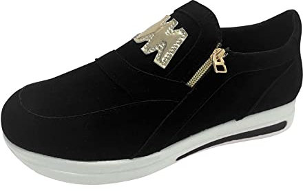 Scarpe sportive casual comode e comode con cerniera laterale in tinta unita da donna Scarpe per Alluce Valgo (Black, 37)