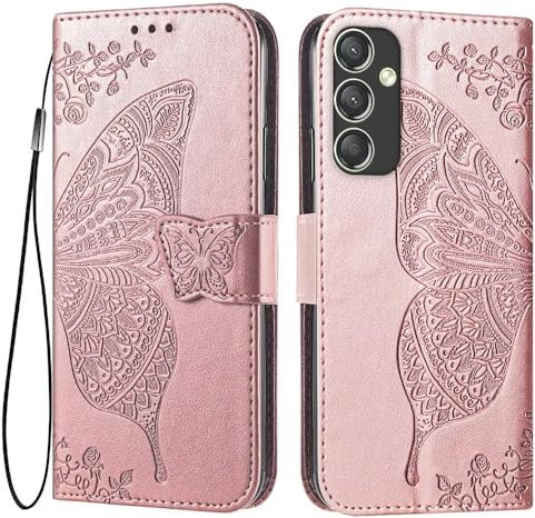 EASSGU Custodia per Samsung Galaxy A35 5G (6.5 Inches) Flip Folio Cover Magnetica per Telefono in Pelle con 3 Slot per Schede 1 Portafoglio, Case - Oro rosa