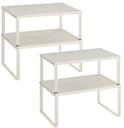 SONGMICS Gewürzregal, 4er Set, Küchenregal, Küchen-Organizer, Küche, Gewürzhalter, erweiterbar, stapelbar, kleines Regal, Metall, haferflockenbeige KCS006K01