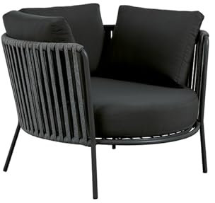 Mondo Viro Niedriger Maxi-Sessel aus Seil und Metall Daisy Rope Gartenstuhl 104 x 104 cm 71 h (Schwarz - Schwarz)