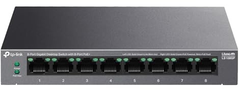 TP-Link LS108GP | 8 Port PoE Gigabit Ethernet Switch | 8 PoE+ Port @ 62W | Plug & Play | Extend Mode | PoE Auto Recovery | Desktop/Wall Mount | Silent Operation