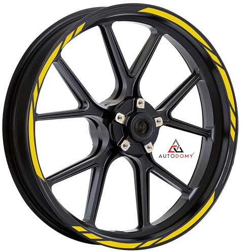 Autodomy Motorrad Felgenaufkleber Komplettset | Felgenrandaufkleber für 2 Räder 15 bis 19 Zoll | Felgen Aufkleber Motorrad Tuning | Felgenaufkleber Motorrad Racing Design (Gelb)