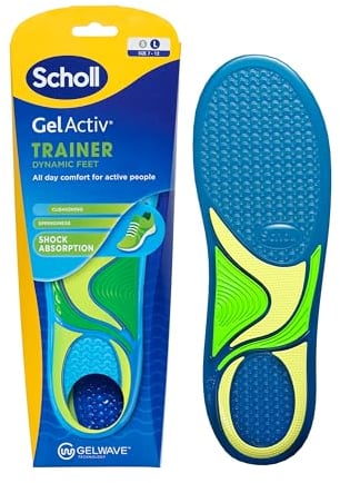 Scholl GelActiv Trainer Insoles for Men, All Day Comfort Running Shoe Insoles, Super Shock Absorption and Springiness with GelWave Technology, UK Size 7-12