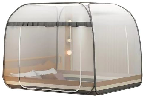 CUTTE Pop-Up Moskitonetz für Das Bett, Faltbares Tragbares Moskitonetz Betthimmel Kostenlose Installation Bed Dream Tents Schlafzelt für Einzel- Bis Kingsize-Betten,Gray,200x220cm