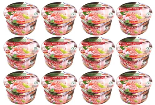 CNMART Mama Instant Rice Noodle Bowl, Tom Yum Goong Spicy Shrimp Soup, 70g (Pack of 12)