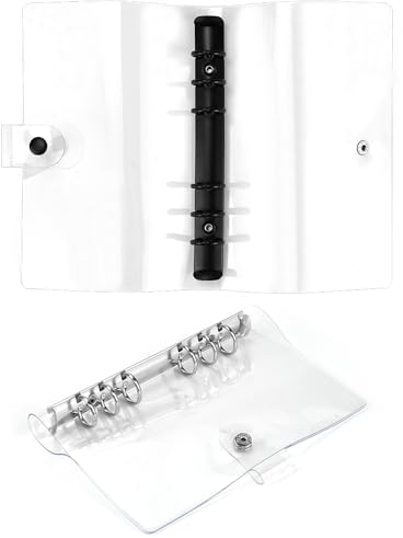 skytowards 2 Stück Ringbuch 6 Ringe Klarsichthüllen Ringordne Transparent Ringbuchordner Ringmappe Ringbuchmappe Nachfüllbares Notizbuch mit Druckknopf Ringbuchhülle für DIY Notebook(19.5*12.5*2cm)