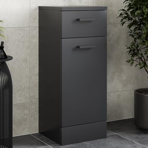 Affine Black Bathroom Laundry Basket Bathroom Storage Cabinet Unit with Drawer White Gloss Soft Close Door Modern Furniture MDF 30x30x 76.6cm